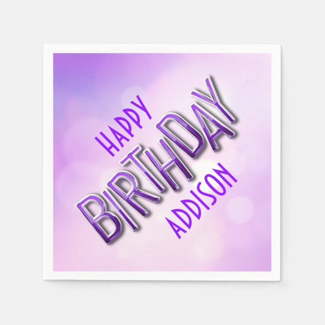 Serviette En Papier Purple Pink Bokeh Anniversaire (Devant)