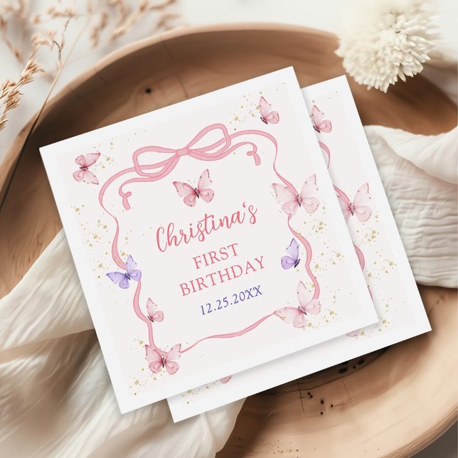 Serviette En Papier Purple Pink Bow Butterfly Birthday Party (Créateur téléchargé)