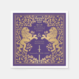 Serviette En Papier Purple Royal Lion Médiéval Mariage d'épée