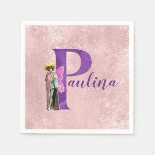 Serviette En Papier Purple Shimmer Illustré Lettre P Ajouter Nom