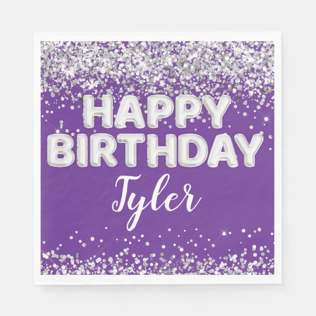 Serviette En Papier Purple Silver Birthday Party (Devant)