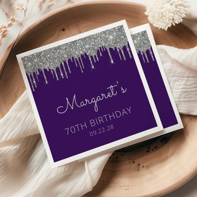 Serviette En Papier Purple Silver Parties scintillant Drip 70e fête d' (Créateur téléchargé)