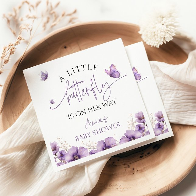 Serviette En Papier Purple Un papillon bébé est en chemin baby shower (Créateur téléchargé)