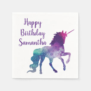 Serviette En Papier Purple Unicorn Personnalisée Bonne fête d'annivers