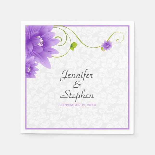 Serviette En Papier Purple White And Green Floral Design Napkins (Devant)