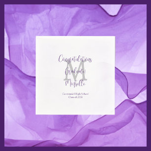 Serviette En Papier Purple White Grey Monogrammed Graduation Party