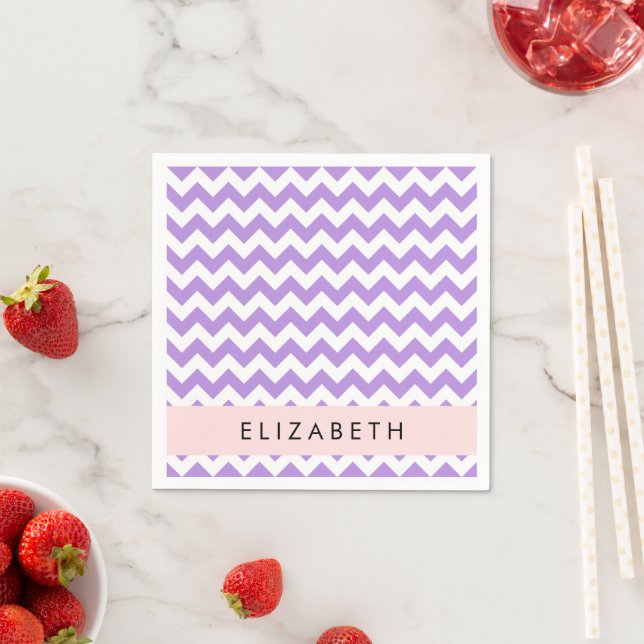 Serviette En Papier Purple Zigzag, Purple Chevron, Votre Nom (En situation)