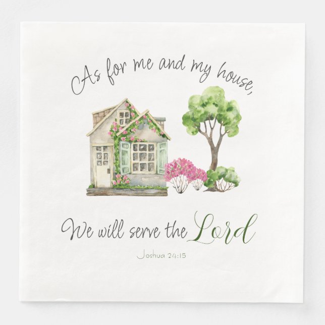 Serviette En Papier Quant à moi et ma maison Bible Verse Aquarelle (Devant)