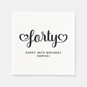 Serviette En Papier Quarante cœurs mignons écriture 40e anniversaire