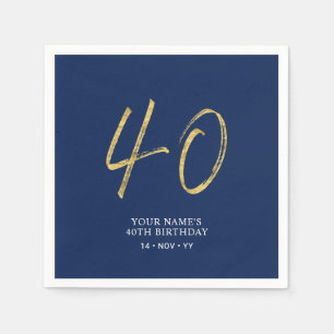 Serviette En Papier Quarante   Lettre dorée et bleu marine 40e anniver