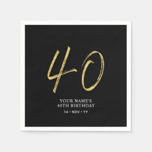 Serviette En Papier Quarante Lettre dorée et noire Fête d'anniversai