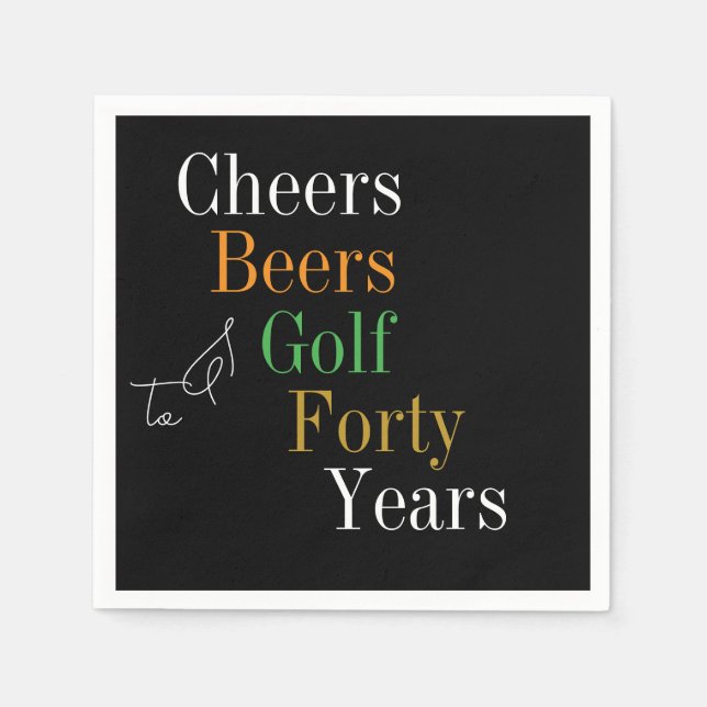 Serviette En Papier Quarty Cheers Beers Golf Black Gold 40e anniversai (Devant)