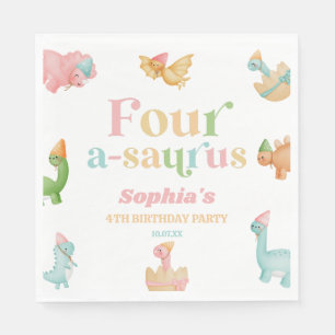 Serviette En Papier Quatre A-Saurus Dinosaur 4e fête d'anniversaire