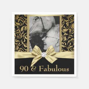 Serviette En Papier Quatre-vingt-dix et fabuleux damas d'or 90e annive