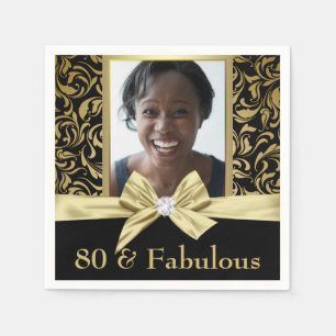 Serviette En Papier Quatre-vingt et fabuleux damas d'or 80e anniversai