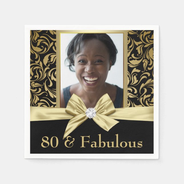Serviette En Papier Quatre-vingt et fabuleux damas d'or 80e anniversai (Devant)