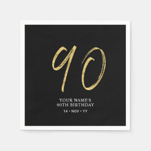 Serviette En Papier Quatre-vingts   Gold & Black Lettering 90e anniver