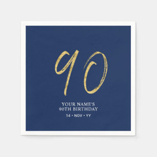 Serviette En Papier Quatre-vingts   Gold & Navy Blue Lettering 90th Bi