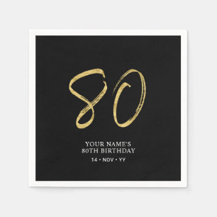 Serviette En Papier Quatre-vingts Lettre dorée et noire 80e annivers