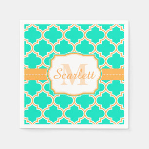 Serviette En Papier Quatrefoil marocain Turquoise