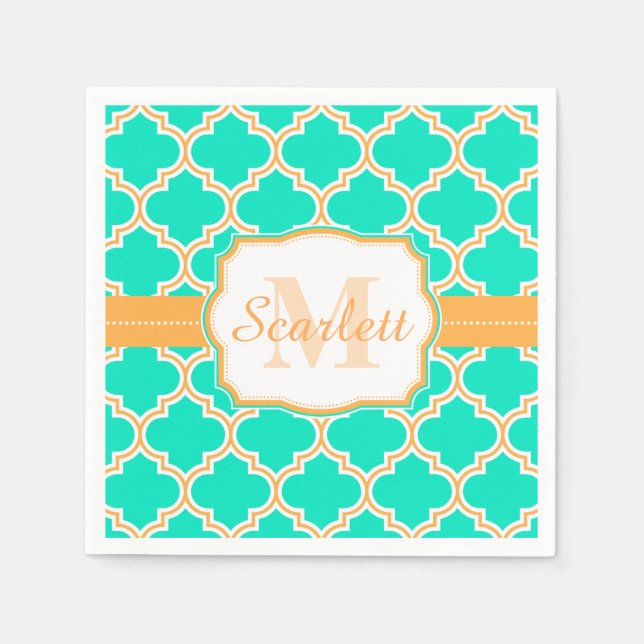 Serviette En Papier Quatrefoil marocain Turquoise (Devant)
