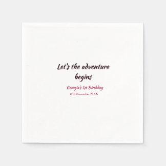 Serviette En Papier que l'aventure commence 1er anniversaire rose noir