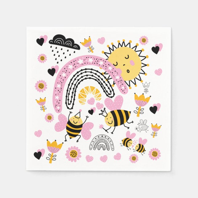 Serviette En Papier Queen BEES Cute BFF, Baby Girl, Girly Toxits Rose (Devant)