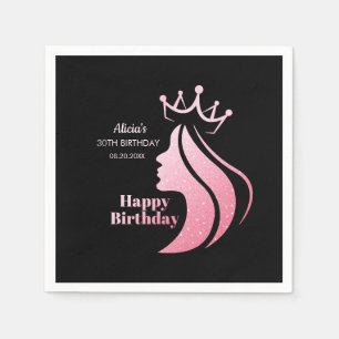 Serviette En Papier Queen Crown Parties scintillant rose Noir Joyeux a