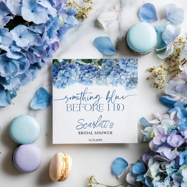 Serviette En Papier Quelque chose de bleu avant de faire l'hydrangea b (Something Blue Before I Do Blue Hydrangea Bridal Napkins)