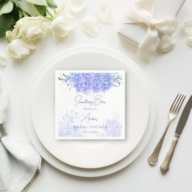 Serviette En Papier Quelque chose d'hydrangea bleu impression de douch (Something blue hydrangea bridal shower monogram printed napkins personalized table decor)