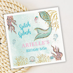 Serviette En Papier Queue de sirène pailletée de menthe sous la mer 