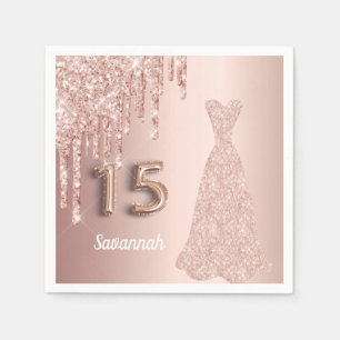 Serviette En Papier Quinceanera 15e anniversaire rose gouttes parties 
