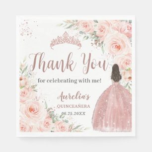 Serviette En Papier Quinceanera 16 Blush Florale Rose Gold Princesse