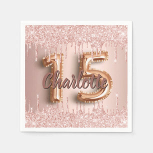 Serviette En Papier Quinceanera anniversaire rose gouttes d'or