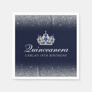 Serviette En Papier Quinceanera bleu et Parties scintillant