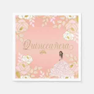 Serviette En Papier Quinceanera botanique en rose et or blanc