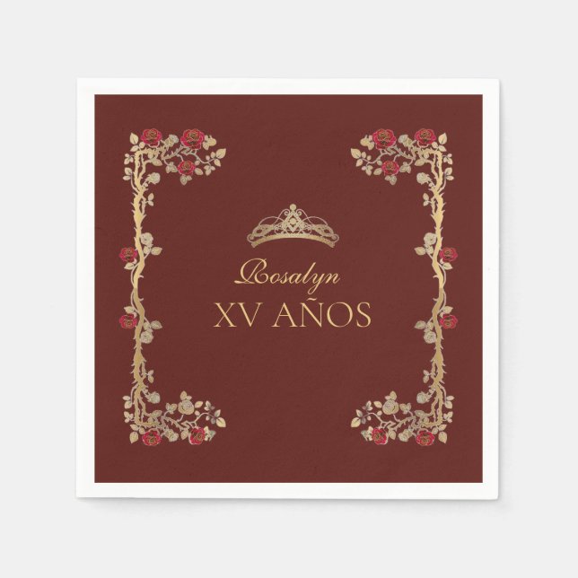 Serviette En Papier Quinceanera Burgundy and Gold  (Devant)