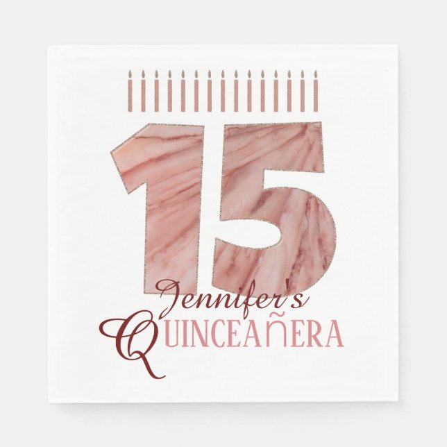 Serviette En Papier Quinceanera Elégante bougie rose15e fête d'anniver (Devant)
