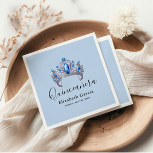 Serviette En Papier Quinceañera Florale Bleue et Ivoire