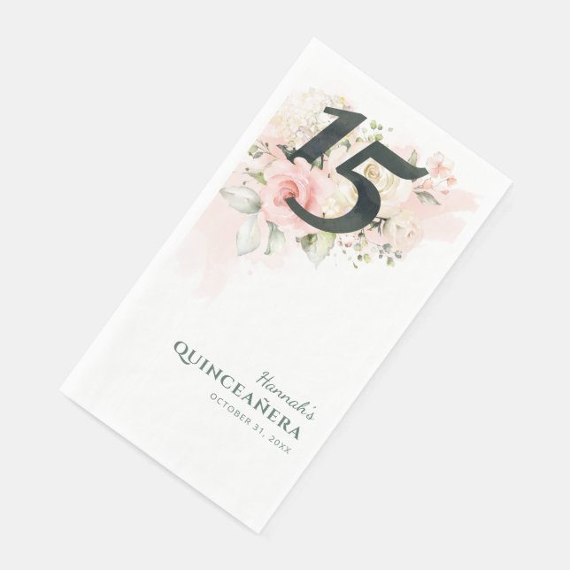 Serviette En Papier Quinceanera florale rose 15ème anniversaire (Coin)