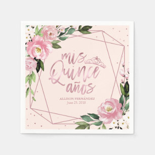 Serviette En Papier Quinceanera florale rose pâle