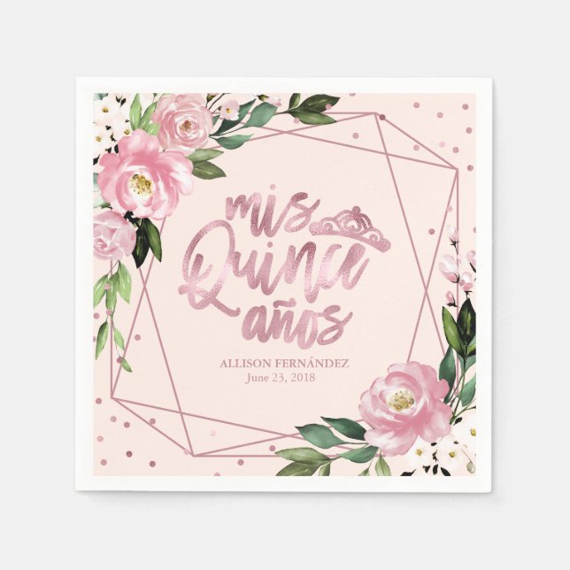 Serviette En Papier Quinceanera florale rose pâle (Devant)