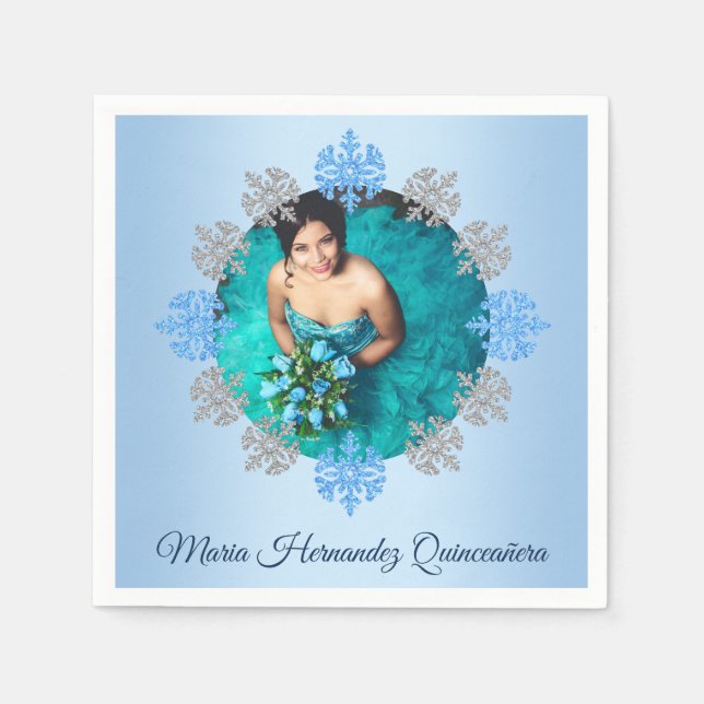 Serviette En Papier Quinceañera Ice Blue Silver Winter Snowflake (Devant)