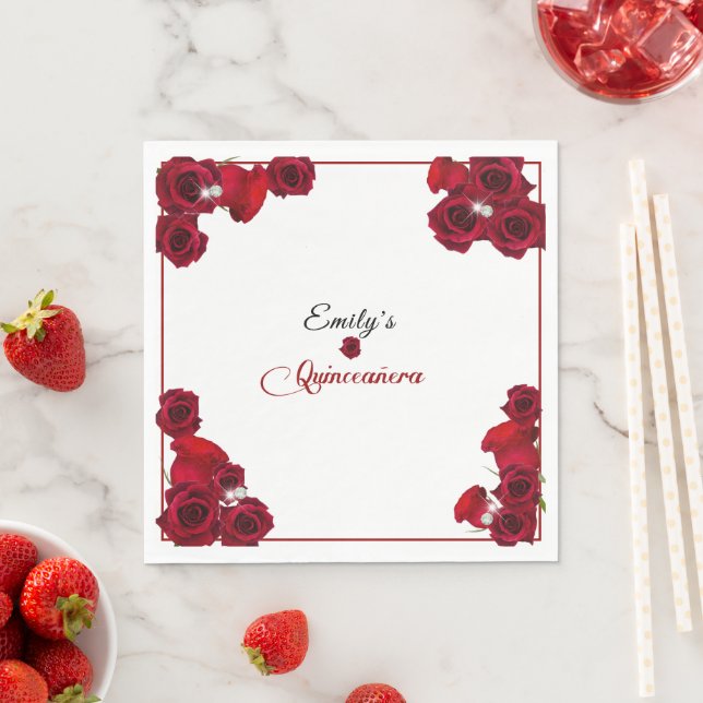 Serviette En Papier Quinceanera Jolie rose Diamants (En situation)