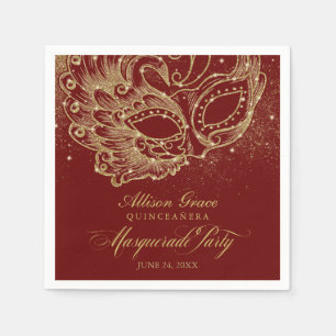Serviette En Papier Quinceanera Masquerade Party Gold Bourgogne