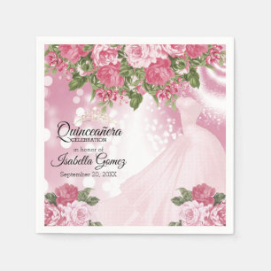 Serviette En Papier Quinceañera Mauve rose et fleurs