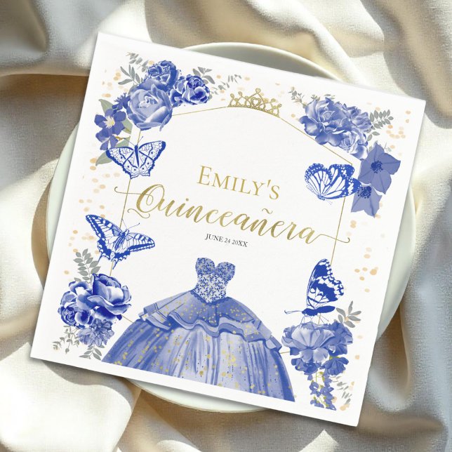 Serviette En Papier Quinceanera Napkins Robe Bleue Royal Floral (Créateur téléchargé)