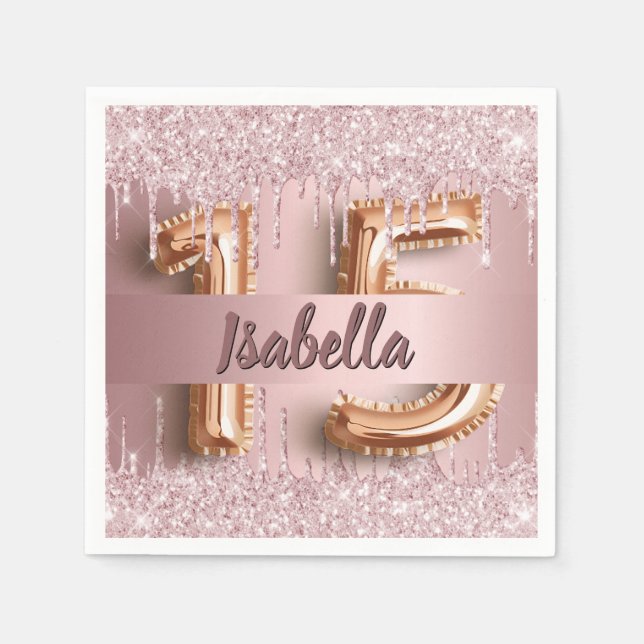 Serviette En Papier Quinceanera nom de parties scintillant rose rose p (Devant)