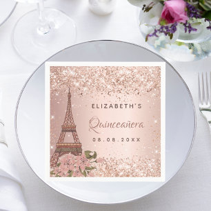 Serviette En Papier Quinceanera or rose Paris Tour Eiffel