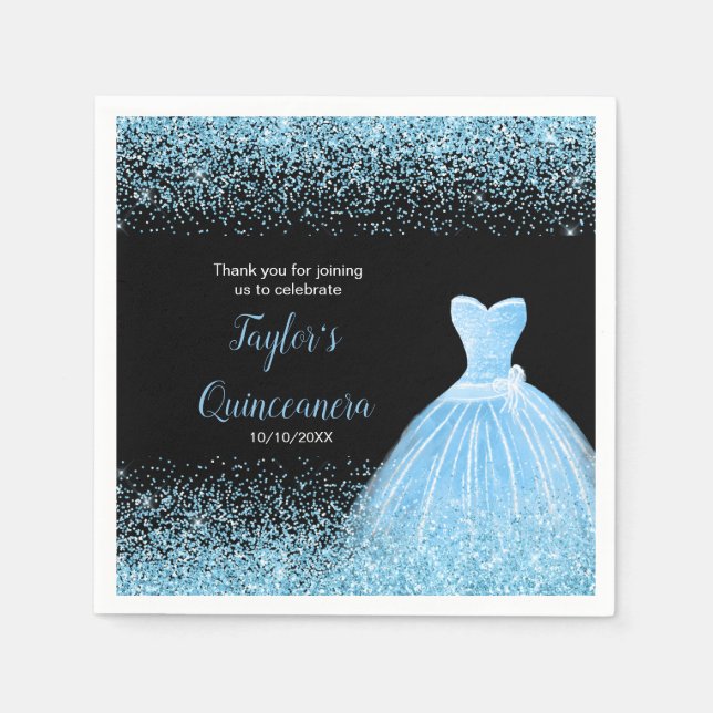 Serviette En Papier Quinceanera Parties scintillant bleu clair Faux (Devant)